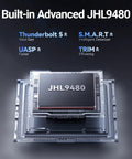 Built-in JHL9480 chip for Blazing Fast 80Gbps M.2 2280 NVMe Enclosure with turbo fan and advanced efficiency features.