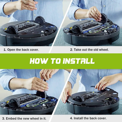 Installation steps for Pair Of Right And Left Drive Wheel Modules For Roomba Series Compatible With 500 600 700 800 900 And 880 860 960 980 Models Plug And Play Easy Install Replacement Upgrade For Consistent Traction And Smooth Cleaning Performance
