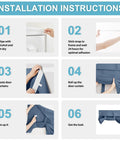 Installation instructions for Room Darkening French Door Curtain Panel in Stone Blue 26x80 inches with sticky straps.
