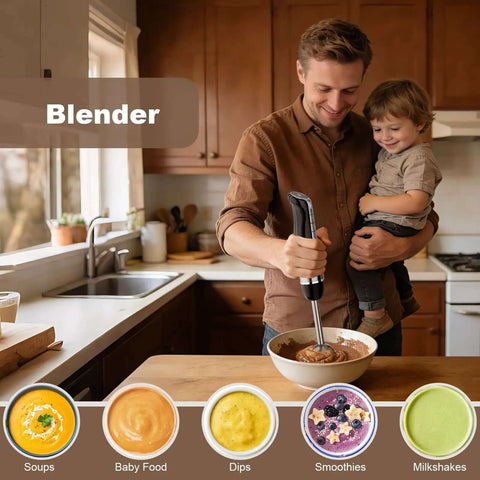 Cordless Hand Blender That Hits Different With Six Speed Settings And Four Versatile Attachments Including Chopper Whisk And Frother For Effortless Meal Prep being used by a man to blend ingredients in a bowl.