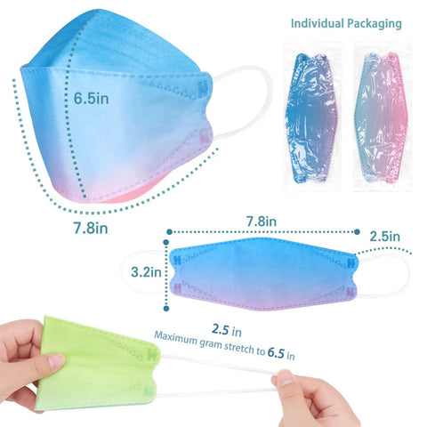 KF94 Face Mask 50 Pack For Grown Ups With 4 Layer Protection 3D Fish Type Mouth Shield Tight Elastic Ear Loops And Nose Clip Individually Wrapped Disposable Masks In Multi Color