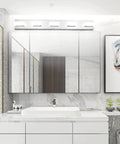 Modern Stainless Steel 3 Light LED Vanity Light Fixture With Frosted White Acrylic Shades, Cool White 6000K Vanity Bath Bar For Bathroom