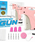 No Sweat Stitch Gun For Clothes Handheld Fabric Tacker Quick Fix Clothing Repair Hemming Kit with fasteners and needles.