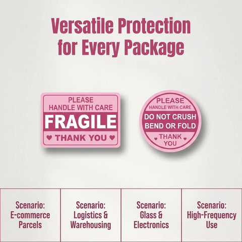 600 Piece Fragile Stickers For Shipping And Moving Adhesive Red Warning Labels With Clear Bold Text Perfect For Glassware Warehouses And Moving Supplies Bulk Pack For Easy Handling And Storage Caution Tags, square and round
