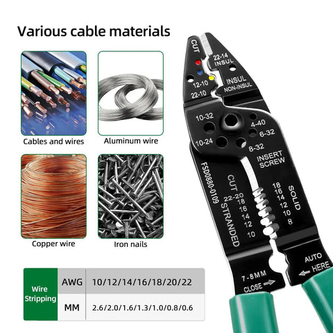 All In One 8 Inch Wire Stripper And Crimp Tool For 8 To 22 AWG Solid And Stranded Wire with cable material examples.