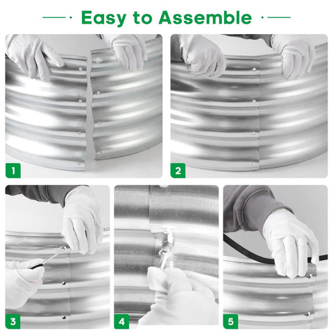 Close-up of assembly process for Raised Garden Bed Kit With Galvanized Planter Boxes 2 Pack 4x2x1ft Easy Assembly Outdoor Garden Bed.