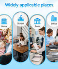 Image showing icons for home, school, bank, and office environments with people using ink cartridges in each setting.