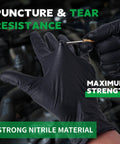 Black nitrile disposable mechanic gloves with 3D diamond grip, size XL