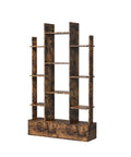 Vintage Industrial Freestanding Bookcase With 12 Shelves And 2 Drawers In Rustic Brown Finish For Living Room Bedroom Study Or Home Office