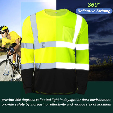 6 Pack Class 3 High Visibility Long Sleeve Safety Shirts With Reflective Strips And Pocket Wicking Breathable Hi Vis Workwear For Construction Roadwork Outdoor Jobs Yard Crew Size XL showcasing bright reflective safety features.