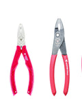 Workhorse Four Piece Screw Extractor Pliers Tool Gift Set With Five Inch Mini ESD Safe Pliers Six And A Quarter Inch Slip Joint Seven Inch And Eight Inch Linesman Pliers And Handy Tool Organizer Pouch Made In Japan four different sized pliers