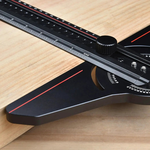 Pro Grade Layout Measuring Tool With Angles Finder For Woodworking And Construction, Lightweight Aluminum Ruler on wood surface
