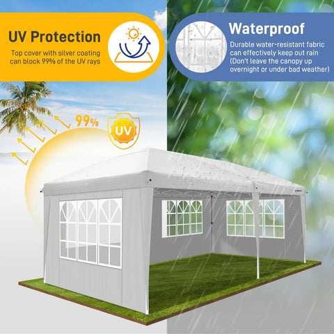 Party Ready Pop Up Canopy Tent 10x20 Feet With Six Sidewalls Easy Setup No Tools Needed Portable Outdoor Gazebo Shelter illustration