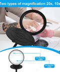 Lighted Floor Magnifier With Stand Featuring 10X And 20X Lenses in use for nail art detail work under LED lighting