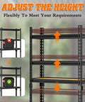 Beefy Heavy Duty Five Tier Metal Storage Shelving Unit adjustable shelves illustration showing height adjustments