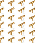 24 Pack Gold T Bar Cabinet Knobs And Drawer Pulls Set with Screws displayed in rows.