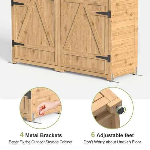 Outdoor Storage Cabinet With Waterproof Roof And Double Lockable Doors Garden Shed With Two Removable Shelves close-up