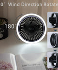 Ultra Quiet 5.3 Inch Desk Fan Portable USB Powered With 2000mAh Battery 3 Speeds Night Light 180 Degree Rotated View