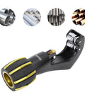 Pro Grade Tubing Cutter For 4 To 32mm Pipes Alloy Steel And Aluminum Body Cuts Copper Iron Galvanized And 2mm Stainless Steel Tubes Perfect For HVAC And Plumbing Tasks shown with pipe examples