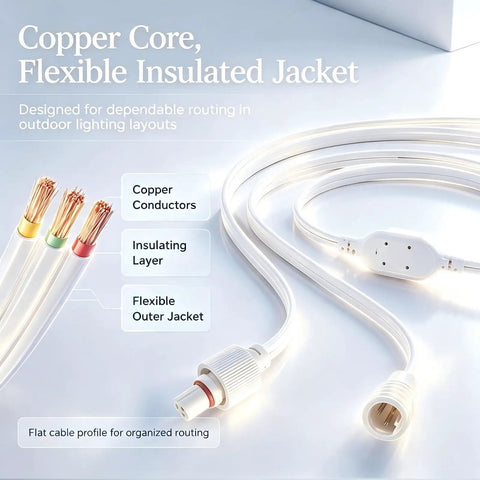 Heavy Duty Thirty Two Foot Outdoor Permanent Lighting Extension Cord Featuring Built In Voltage Booster Delivering Hella Smooth Power To Kick Flicker Issues To The Curb Today with copper core and flexible jacket.
