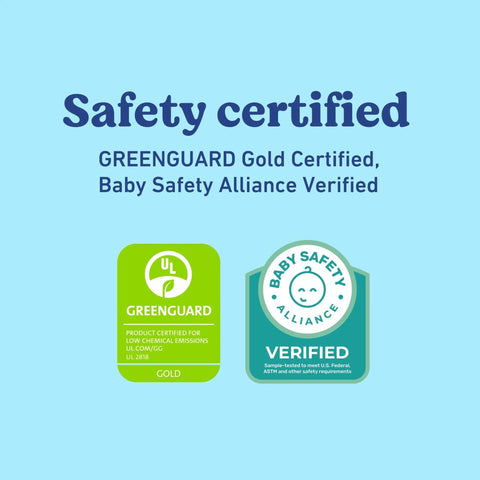 Storkcraft Toddler Safety Guardrail Kit With Slats In Frosted Oat Finish GREENGUARD Gold and Baby Safety Alliance certified badges