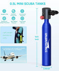 Ultra Portable Mini Scuba Tank for Quick Dives, 0.5L Capacity, 3000 PSI Max, Aluminum Build, Visual with Compatibility Features