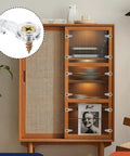 Top Tier 50 Pack Cabinet Glass Retainer Clips And Gold Screw Kit For Easy Door Installation with transparent clips on wooden cabinet.