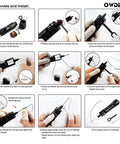 Leather Stitching Pro Grade Awl Tool Set assembly instructions with aluminum handle and ebony grip, include wrench and needles.
