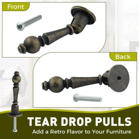 Vintage Cabinet Pulls 2 Pack Antique Bronze Pendant Handles with Screws, Front and Back View