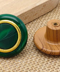 Emerald Imitation Wood Grain Plastic Cabinet Handles Set Of 6 Single Hole Drawer Pulls close-up, gold accent detail