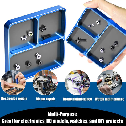Magnetic Screw Organizer Tray for RC Models, Electronics and Phone Repair with 3 compartments holding screws and bolts