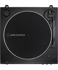 Audio-Technica At-Lp60X-Bk Fully Automatic Belt Drive Stereo Turntable Black Hi Fi with dust cover and aluminum platter.