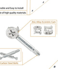 Heavy Duty Self Tapping Furniture Cabinet Connector Kit Featuring Zinc Plated Cam Locks And Precision Steel Dowels With Pro Grade Hardware, zinc alloy eccentric cam and carbon steel bolts.