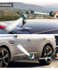 17.5 Inch Garden Hose Watering Wand With Eight Spray Patterns used for washing a car, showing pivoting head and thumb flow control.