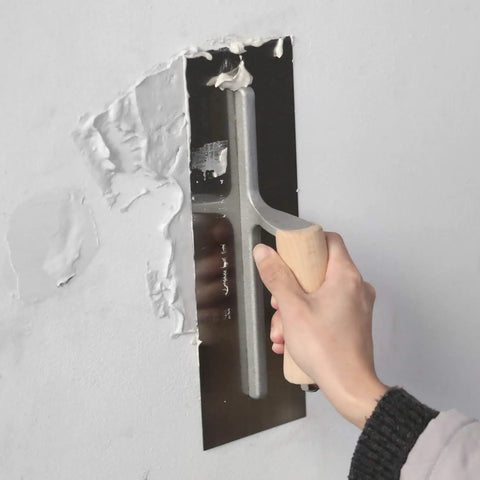 Using Carbon Steel Drywall Trowel Set With Lightweight Wood Handles Includes 14x4, 12x4, 8x3 Inch Masonry Plastering Trowels For Sheetrock Wallboard Plasterboard Finishing on wall