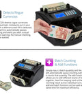 Pro Level Single Denomination Bill Counter Machine With Smart Counterfeit Detector, counting several bills with alerts.