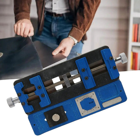 Aluminum Alloy Motherboard Repair Fixture Adjustable Multifunctional PCB Fixing Holder for clamping, front view.