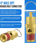 Two Pack One Quarter Inch NPT Male Brass Air Compressor Pressure Relief Valves, 200 PSI Overpressure Safety Valve For Tanks