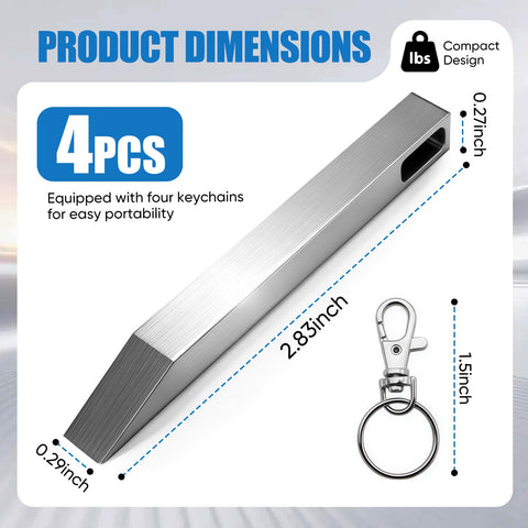 8 Piece Stainless Steel EDC Pry Bar Set For Everyday Carry, Compact Pocket Multitool dimensions with keychain