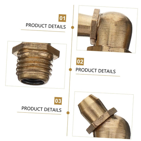 Close-up of Ultimate Copper Grease Zerk Fittings Kit M6 M8 M10, highlighting detailed threading and angles of copper fittings.