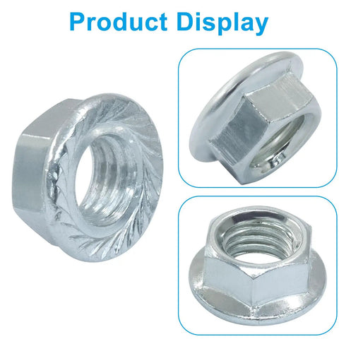 Image of Timeproof 12 Piece Bicycle Hub Axle Nut Kit with close-up views of silver threaded nuts with safety washers.