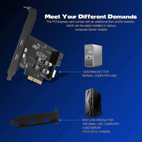 Dope 10Gbps PCIe USB C Expansion Card With Internal Type E To Type C Connector And 19 Pin USB Header, Front Panel USB 3.0 X4 Add On For Desktop PCs, Workstations, SSD Enclosures And Fast File Backup, with 12cm and 8cm brackets