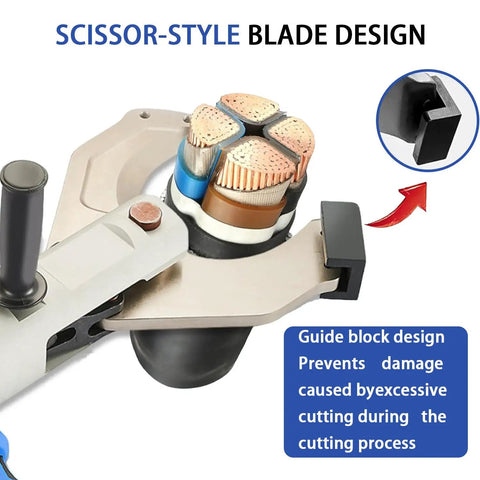Scissor-style blade of Cordless Cable Cutter 150KN-250KN Hydraulic Wire Shears with cutting guide block for safety.