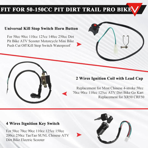 Kick Start Wiring Harness Kit With Stator For 50cc To 140cc Pit Dirt Bikes And ATVs CDI Coil Spark Plug Magneto Assembly