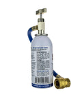 Fast A C Stop Leak 2oz with Reusable Install Hose for R134a Automotive Systems bottle and hose shown