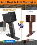 4x4 Heavy Duty Adjustable Angle Pergola Brackets Kit Black Metal Roof Riser Beams For Gazebo Patio Cover Outdoor DIY Support Built Tough Rust Resistant Anti Corrosion Water Resistant comparison of stainless and stained brackets