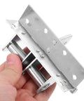 Sturdy Heavy Duty Cabinet Door Hinge with Self Closing Spring Damper, bent hinge, white zinc finish, close-up view, 1 set