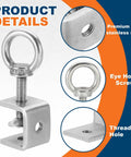 304 Stainless Steel Tiger Clamp U Clip With Eye Hook Screw Heavy Duty C Clamp For Woodworking And Welding Mounting 25mm Opening 27x24mm Body Silver Beefy Corrosion Resistant, eye hook and threaded hole