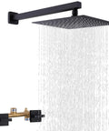 Matte Black Two Handles Shower Faucet Set With Square Rain Shower Head And Handheld Combo 2 In 1 Wall Mounted Shower System