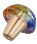 Side view of Chakra Drawer Knobs With Screws Set Of 2 Ammonite Fossil Resin Crystal Stone Pulls Handle, showing colorful stone chips.